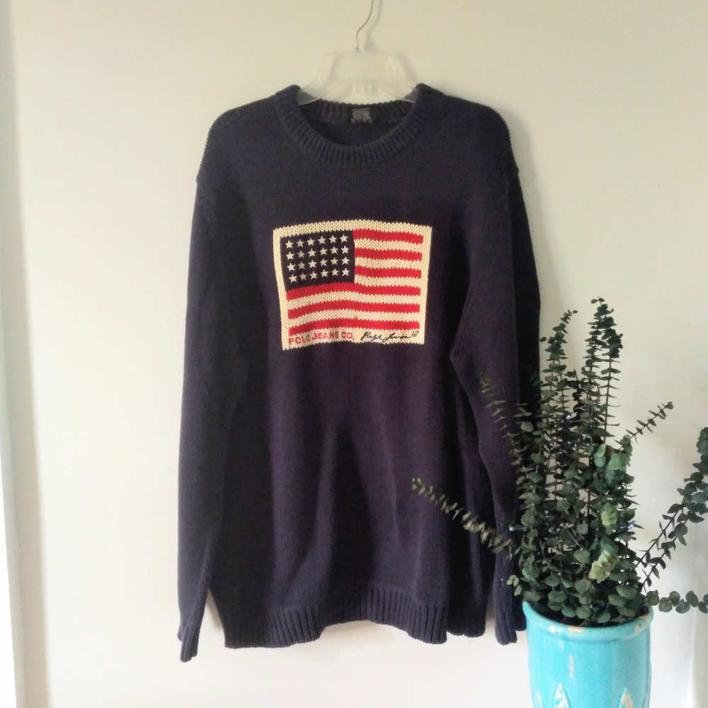 Polo Ralph Lauren VTG American Flag Sweater Navy